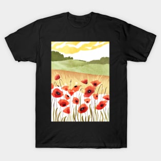 Abstract Watercolor Summer Field Poppies T-Shirt